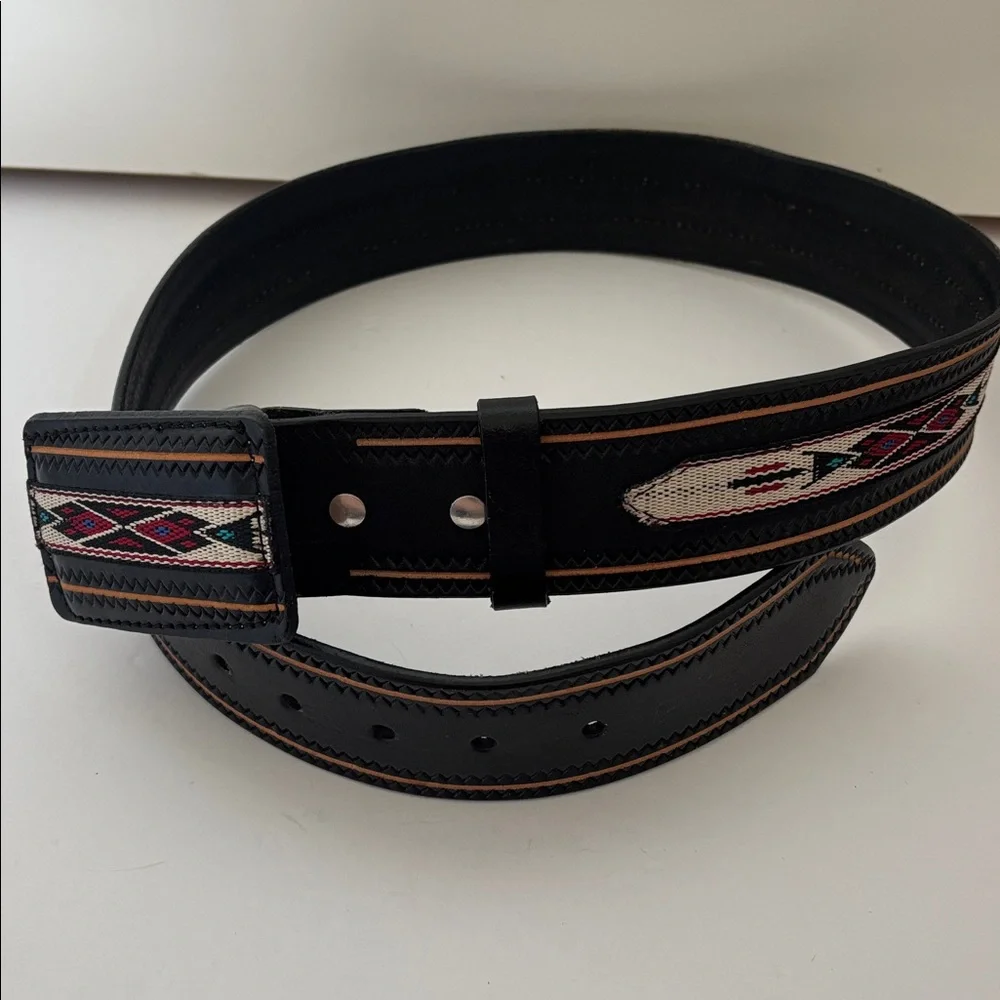 Vintage‎ Orona Aztec Southwestern Black Leather Handcrafted Belt Mens Size 34